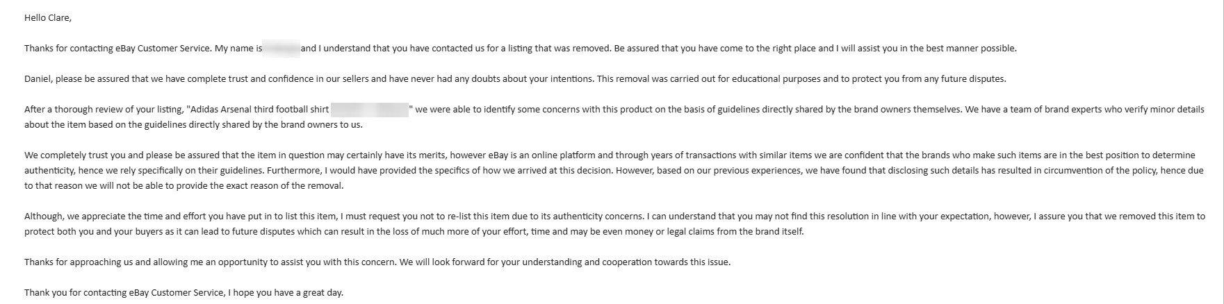eBay’s Investigation Has Taken an Unexpected Turn: I Am Now Daniel, and I Sell Arsenal Shirts